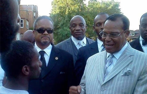 The Honorable Minister Louis Farrakhan in the streets embracing the community